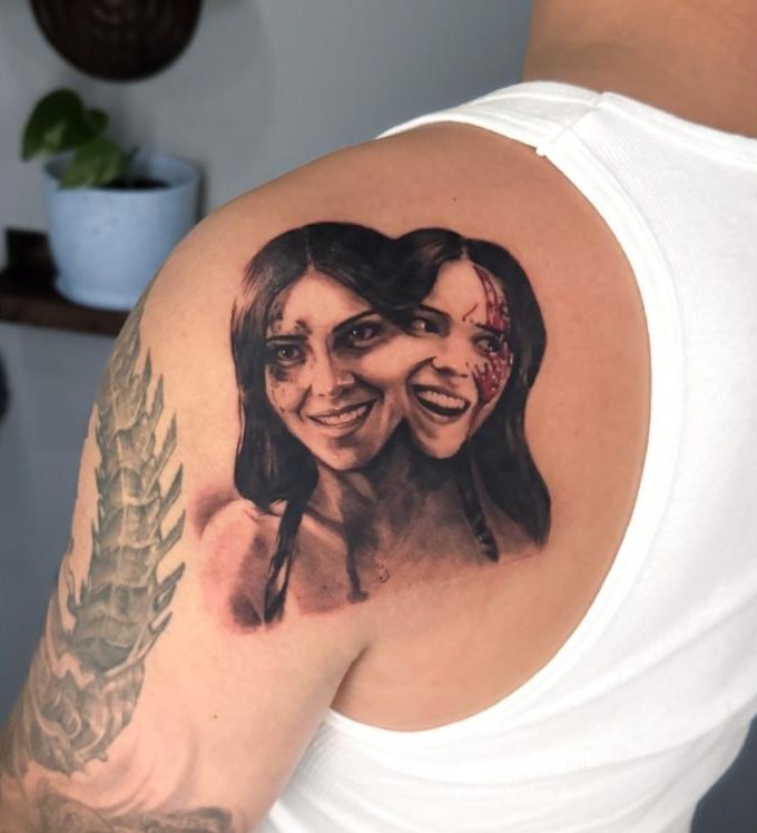 Two-faced portrait, shoulder